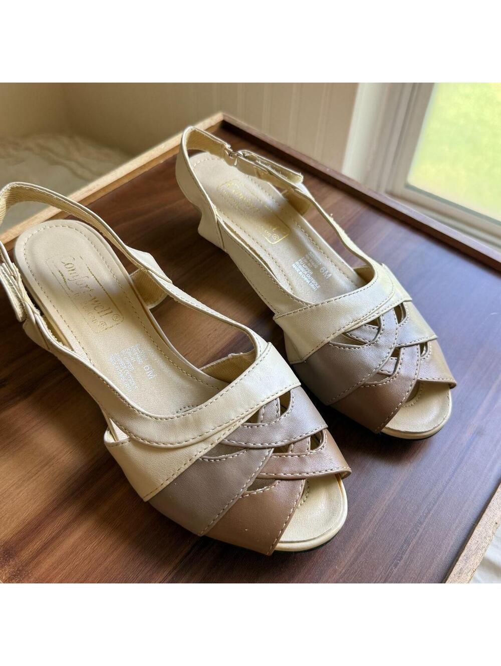 Comfort Well by Beacon Beige Taupe Woven Slingback Sandals Size 6M
